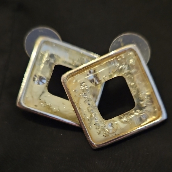 Silver Tone & White Enamel Earrings, Glittery, Excellent Condition! - Picture 4 of 8